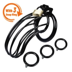kf S17b45ad04141428ebbd2ceaba6bb0c6fS SM Black with 3 Snap Ring Men Stainless Steel Metal CB Chastity Lock Penis Bondage Chastity