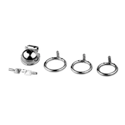 kf S18b379eaf22e4456825ecc5bf3741e53W Metal Round Cap Chastity Lock with 3 Snap Ring Male Go Away SM Sex Toys Bondage