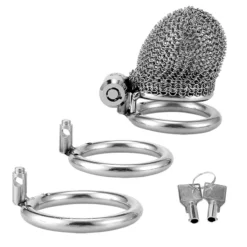 kf S22a20b9e3ead4723807cf1ed7c74ae643 Metal Mesh Male Chastity Cage CB Penis Lock Stainless Steel Hidden Lock Design Adult Bondage Prevent