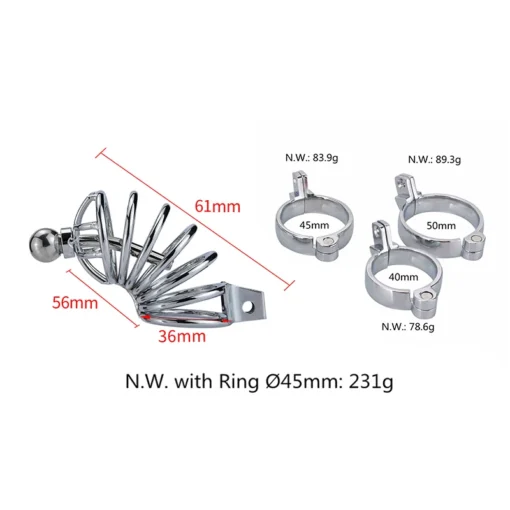 kf S2fdde86999eb4b33baa838f3a9afebbci Men Stainless Steel Metal Urethra Chastity Lock with 3 Snap Ring Penis Bondage BDSM Chastity Cage