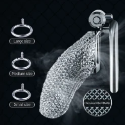 kf S4d5ae4fe785b4d11ae6d2b03cc93d271M Metal Mesh Male Chastity Cage CB Penis Lock Stainless Steel Hidden Lock Design Adult Bondage Prevent