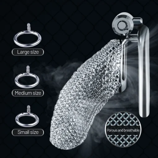 kf S4d5ae4fe785b4d11ae6d2b03cc93d271M Metal Mesh Male Chastity Cage CB Penis Lock Stainless Steel Hidden Lock Design Adult Bondage Prevent