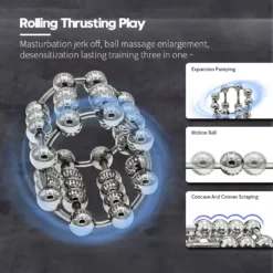 kf S6495d279ed7a467aa6a5fc9b8e225798D Rolling Men Adult Binding Penis Delay Device Metal Cock Ring Stainless Steel Sliding Ball Locking Ring
