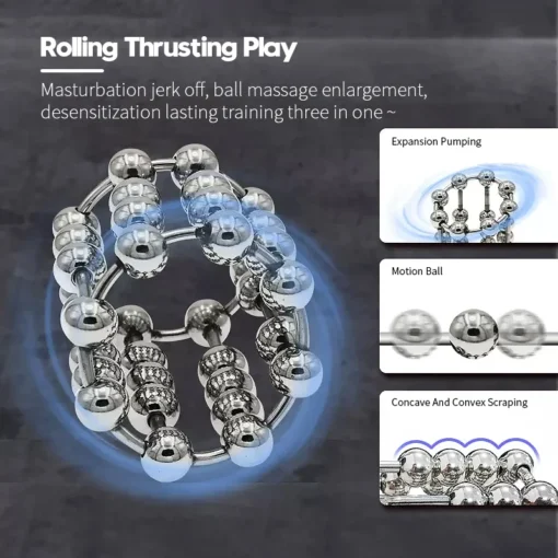 kf S6495d279ed7a467aa6a5fc9b8e225798D Rolling Men Adult Binding Penis Delay Device Metal Cock Ring Stainless Steel Sliding Ball Locking Ring