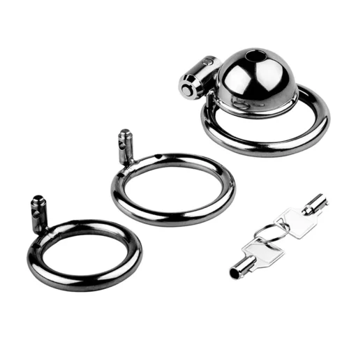 kf S681e61676ad74d9ab4fb7985bb5e6662R Metal Round Cap Chastity Lock with 3 Snap Ring Male Go Away SM Sex Toys Bondage