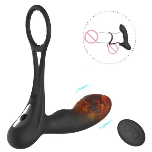 kf S8299833bc1ab4194bb16c78d29e8911dT Prostate Massager Anal Heated Vibrator Double Ring Butt Plug Wireless Remote Control Male Penis Delayed Ejaculation