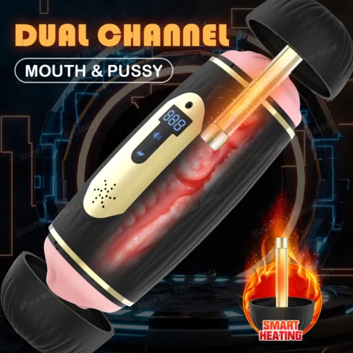 kf S84bc90072cb646a398f674b6bfdeb6e0I Automatic Dual Channel Vibrating Masturbation Cup for Man Blowjob Pussy Vagina Heating Masturbators Sex Toys Vibrator