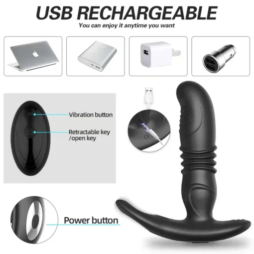 kf S86db6ed717d54f44b2269d38298de68aU Dildo Butt Massager Wireless Remote Control Anal Plug Stimulator Male Retractable Prostate Vibrator For Men Adult
