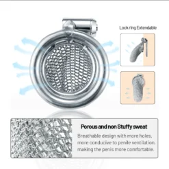 kf S8ac3cc766c9647f59bde287ce43a709by Metal Mesh Male Chastity Cage CB Penis Lock Stainless Steel Hidden Lock Design Adult Bondage Prevent