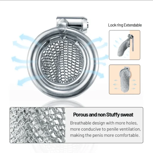 kf S8ac3cc766c9647f59bde287ce43a709by Metal Mesh Male Chastity Cage CB Penis Lock Stainless Steel Hidden Lock Design Adult Bondage Prevent