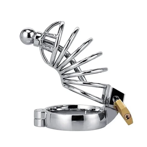 kf S916486e4f09749feb6f2cae56da03a96C Men Stainless Steel Metal Urethra Chastity Lock with 3 Snap Ring Penis Bondage BDSM Chastity Cage