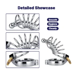 kf S9f1ef9f417124e16b8bbda525ca65aa60 Men Stainless Steel Metal Urethra Chastity Lock with 3 Snap Ring Penis Bondage BDSM Chastity Cage