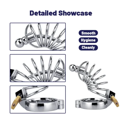 kf S9f1ef9f417124e16b8bbda525ca65aa60 Men Stainless Steel Metal Urethra Chastity Lock with 3 Snap Ring Penis Bondage BDSM Chastity Cage