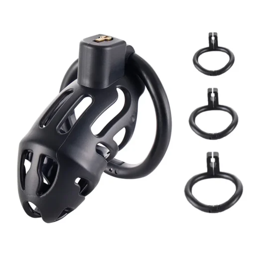 kf Sa090ded77eed480f8e9d61b04ea8d4e1N Male Chastity Cage with 3 Snap Ring Adult Supplies High Quality Resin Penis Lock Couples SM