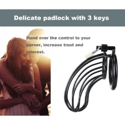 kf Sa3f0f9acc2c74ec99f9cb4f355b4d3f9W SM Black with 3 Snap Ring Men Stainless Steel Metal CB Chastity Lock Penis Bondage Chastity