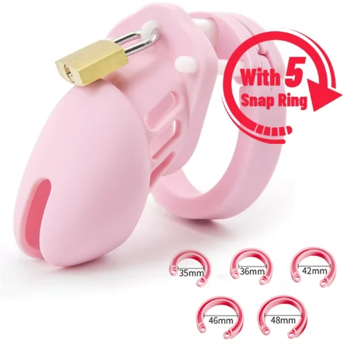 kf Sa9db8a2d9856452a8ae0066ce54077061 Silicone Urethra Chastity Lock with 5 Snap Ring Penis Bondage Adult Men s Chastity Cage Cock
