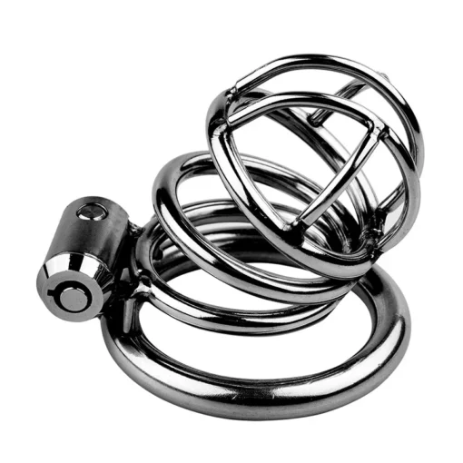 kf Sd0cbb2462a7c40a3ba93dbc1e98716d5B Metal Chastity Cage with 3 Snap Ring Men s SM Bondage Device Penis Urethra Lock Adult