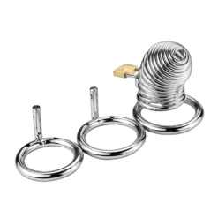 kf Sd2e07fe6bcd44ef6b8cc44cb35cffcdco Metal Adult Chastity Lock with 3 Snap Ring Penis Spiral Collars Confinement Male Private Parts Confinement