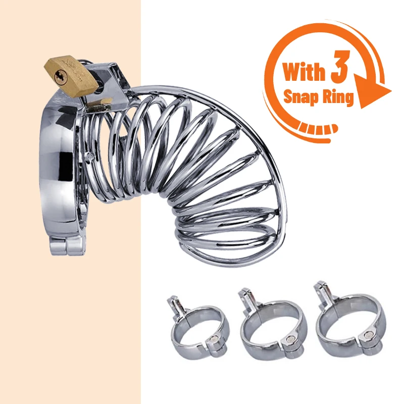kf Sd782d15620f3471dad36e5b15548ca96Z with 3 Snap Ring Sex Toys Men Stainless Steel Metal CB Chastity Lock Penis Bondage Chastity