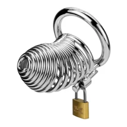 kf Sdce1320f70274d5db6b9200881d444c1o Metal Adult Chastity Lock with 3 Snap Ring Penis Spiral Collars Confinement Male Private Parts Confinement