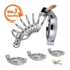 kf Se3587baa89034625b8db855b8b3f7908F Men Stainless Steel Metal Urethra Chastity Lock with 3 Snap Ring Penis Bondage BDSM Chastity Cage