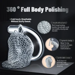 kf Sf4be7267653d483b8b211dc5fafc4f83H Metal Mesh Male Chastity Cage CB Penis Lock Stainless Steel Hidden Lock Design Adult Bondage Prevent