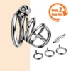 kf Sfbbda54b1af340d9a39c255e30b1daddZ Metal Chastity Cage with 3 Snap Ring Men s SM Bondage Device Penis Urethra Lock Adult