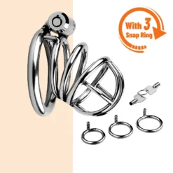 kf Sfbbda54b1af340d9a39c255e30b1daddZ Metal Chastity Cage with 3 Snap Ring Men s SM Bondage Device Penis Urethra Lock Adult